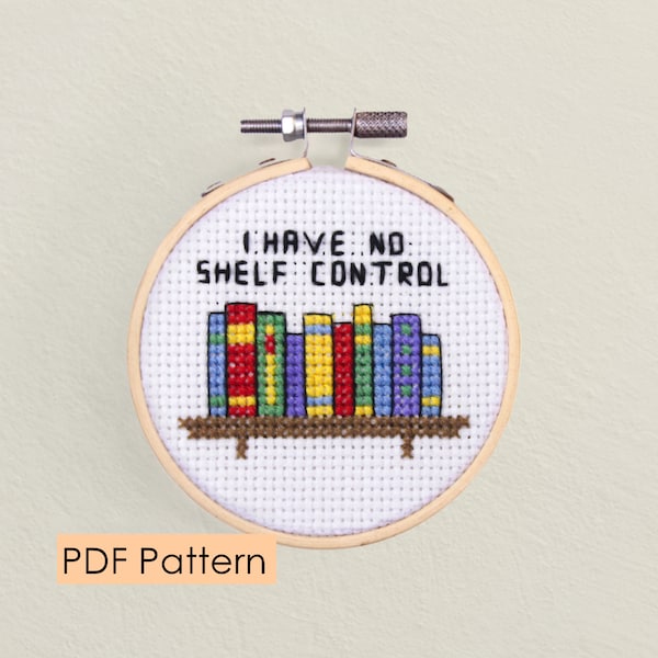 Bookshelf Cross stitch pattern - Instant Download - books - handmade greeting - funny - book puns - love - bookworm gift