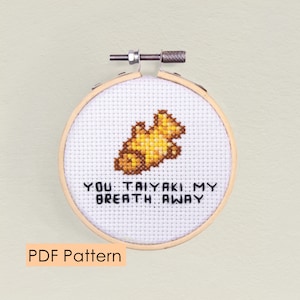 Taiyaki Ice Cream Cross stitch pattern PDF Download - cute food pun kawaii - beginner and easy cross stitch - japanese food - street food