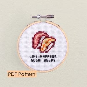 Sushi Cross stitch pattern PDF Download - cute food pun - easy cross stitch - nigiri - Japanese food cross stitch - instant download