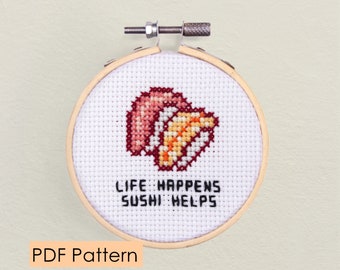 Sushi Nigiri Cross Stitch Pattern - Cute Food Pun (PDF Download)