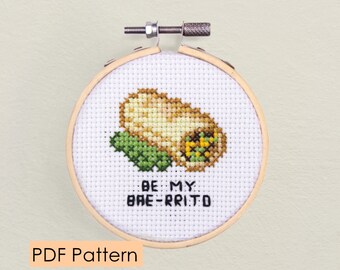 Patrón de punto de cruz para burrito: Diseño de comida fácil para principiantes (Descarga PDF)