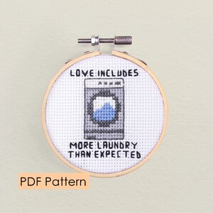 Laundry Cross stitch pattern PDF Download - love laundry - beginner and easy cross stitch - funny pun - laundry room decor - snarky pattern