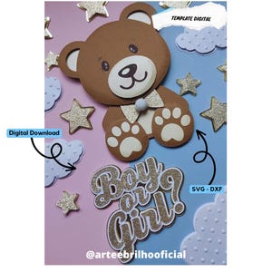 Adorno para tarta con diseño de niña o niño en formato digital para revelar el género del bebé