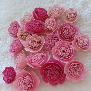 Rolled Paper Flowers. ASSORTED PINK. Sizes 1, 1.5 & 2 inches wide. 24 Pieces