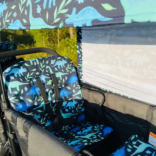 Wonderfold Wagon Seat Covers and Full UV50+ Canopy Blue Dinosaurs