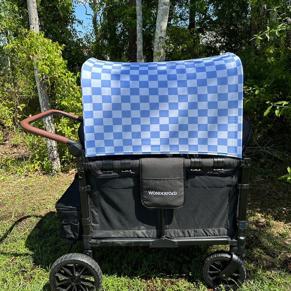 Storm Blue Checker Canopy for Wonderfold Joymor Rainbow Baby Wagons