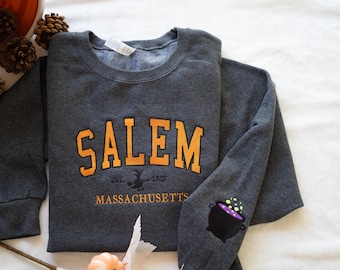 Salem Massachusetts Besticktes Sweatshirt: Gruselige Saison Rundhalsausschnitt