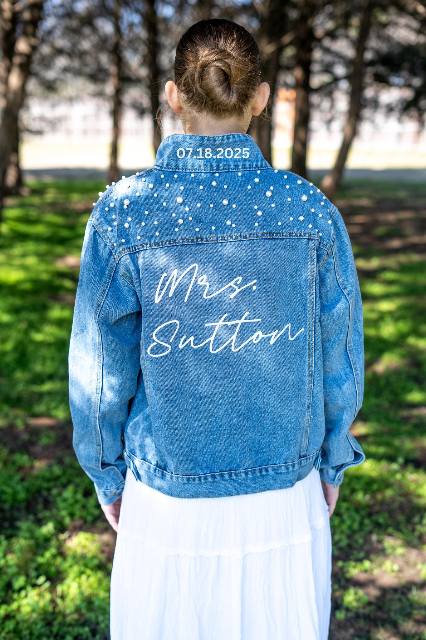 Personalizzate Giacca Giacca Jeans Corta Con Perle Bolero Sposa