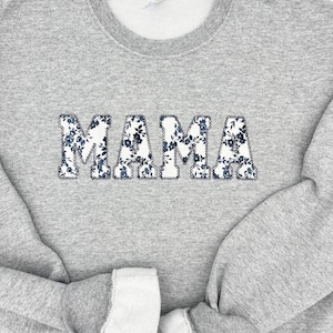 Mama Sweatshirt Gift Fall Apparel Blue Floral Mama Shirt Baby Shower Gift Winter Maternity Outfit image 1