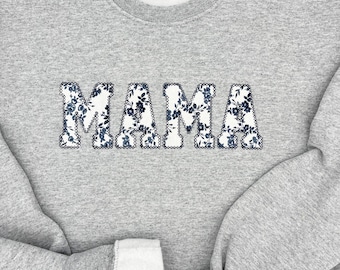 Mama Sweatshirt Gift | Fall Apparel |Blue  Floral Mama Shirt |  Baby Shower Gift | Winter Maternity Outfit
