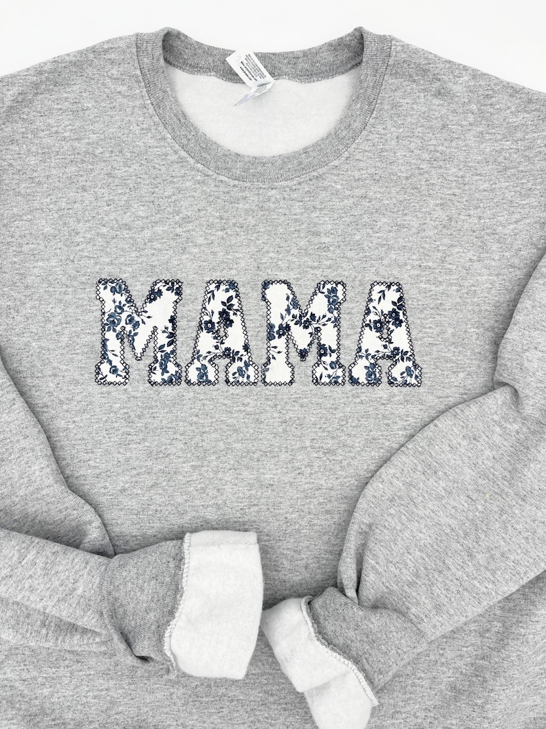 Mama Sweatshirt Gift Fall Apparel Blue Floral Mama Shirt Baby Shower Gift Winter Maternity Outfit image 1
