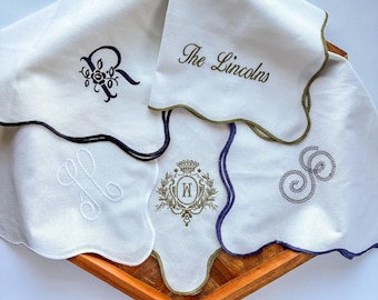 Monogrammed Cotton Cloth Napkins: Custom Embroidered Edge Finish Set of 4