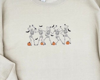 Besticktes Skelett Sweatshirt: Gruseliger Herbst Herbst Rundhalsausschnitt