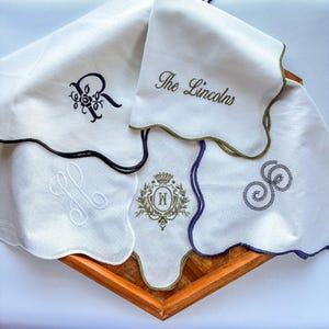 Monogrammed Cotton Cloth Napkins: Custom Embroidered Edge Finish Set of 4