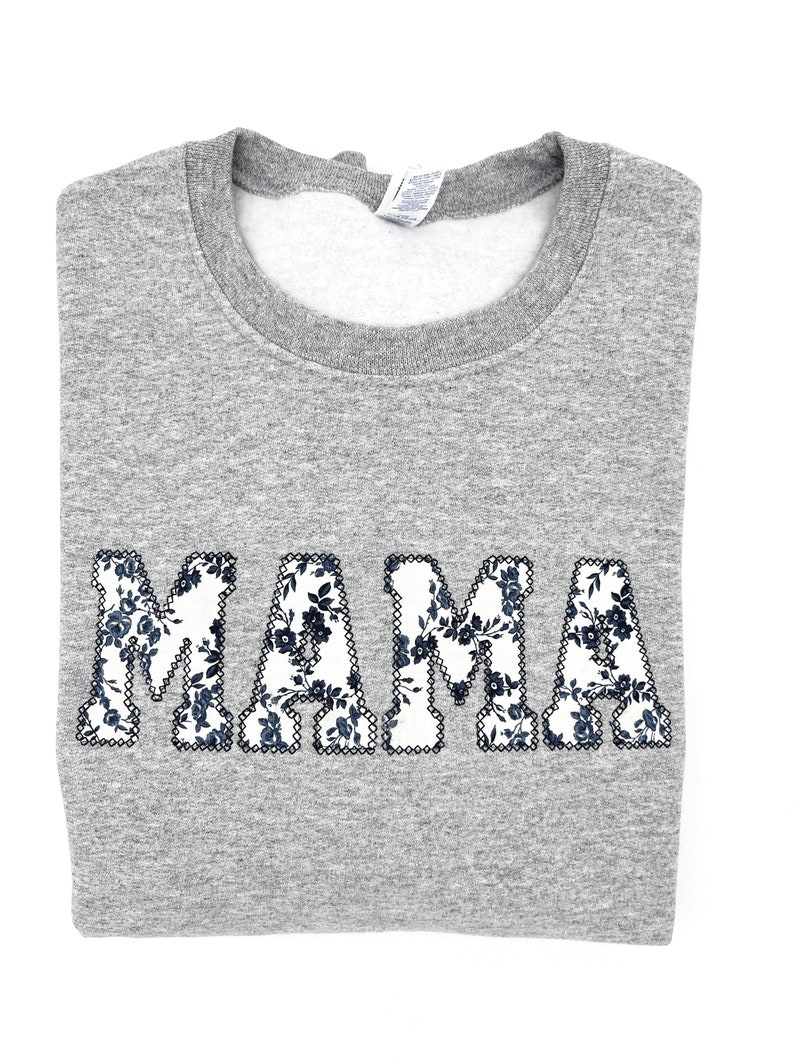 Mama Sweatshirt Gift Fall Apparel Blue Floral Mama Shirt Baby Shower Gift Winter Maternity Outfit image 2