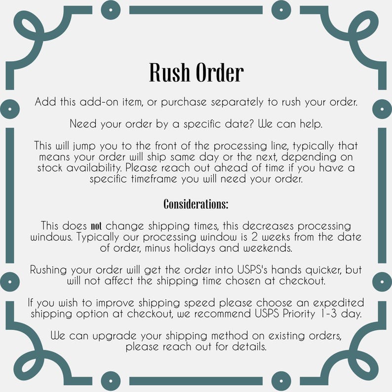 Rush Order Example Rush Order Fee - Etsy