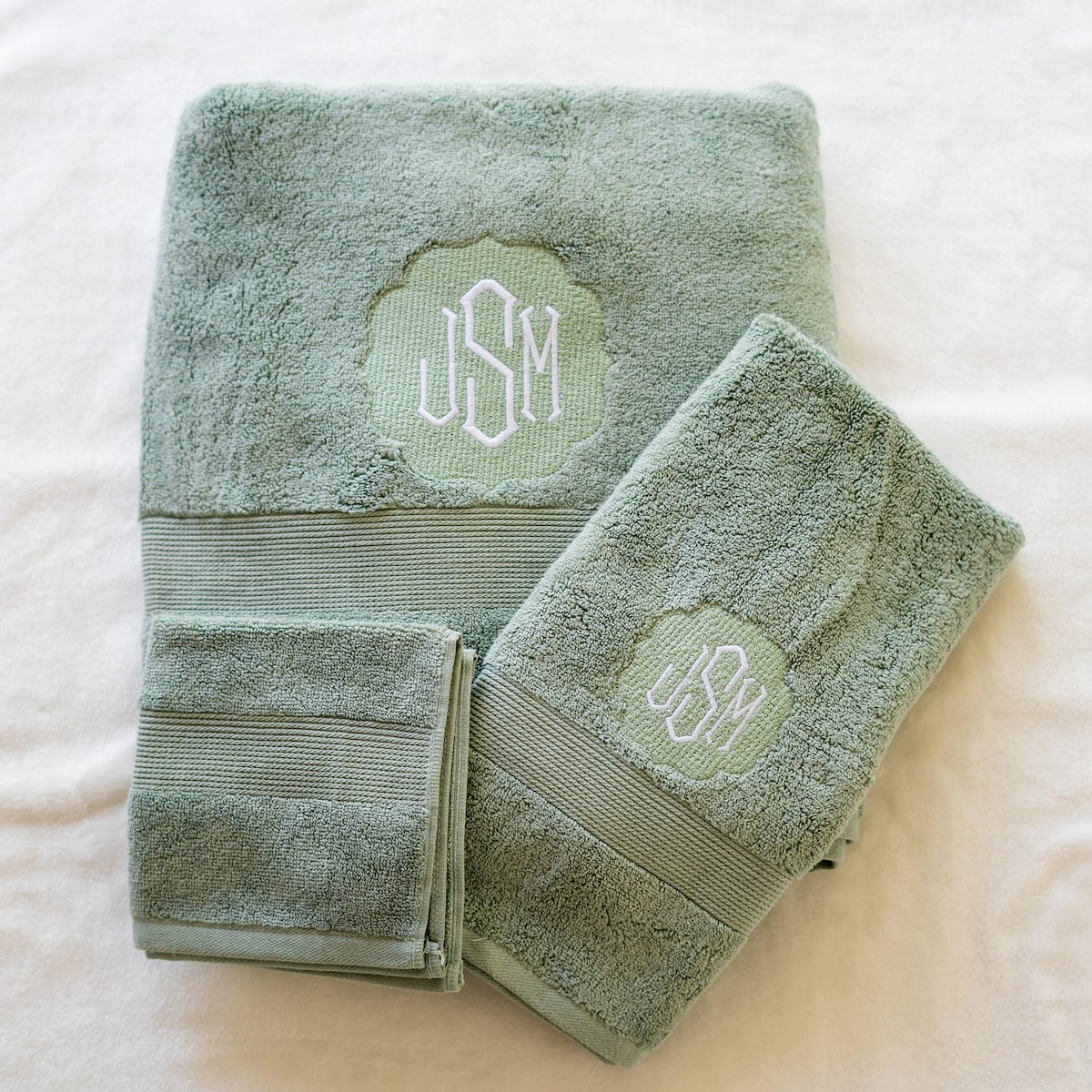 THICK Embroidered Bath Towel: Vanilla Color and BDA for one of them and CDS for the other