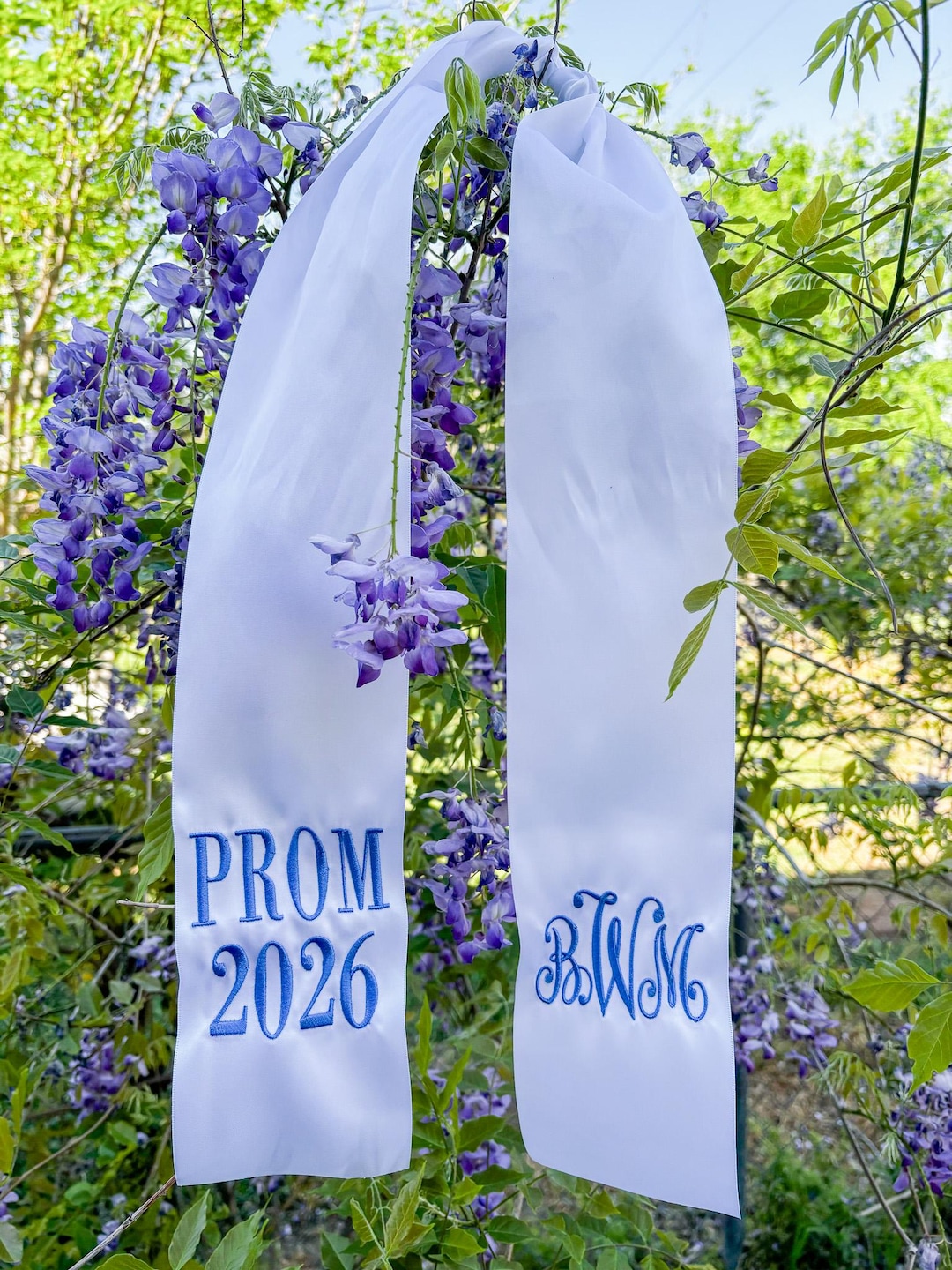 First Class Ribbon Embroidered Bouquet Sash: Personalized Monogram Ribbon Wrap | Nosegay ...
