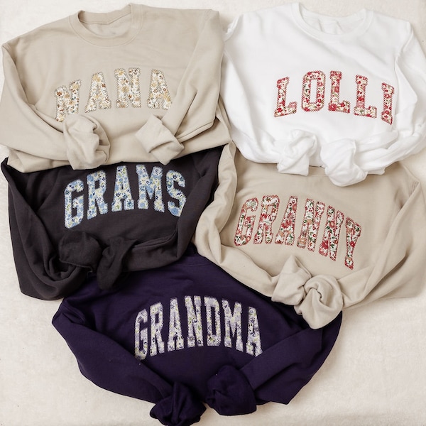 Personalizowana bluza z haftowanymi kwiatami: Nana, Mimi, Babcia Gift
