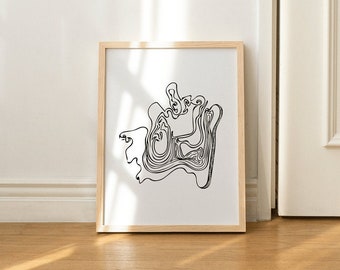 One line art, continuous line drawing, funky graphic black and white design, minimalist abstract art print, aesthetic indie decor, doodle