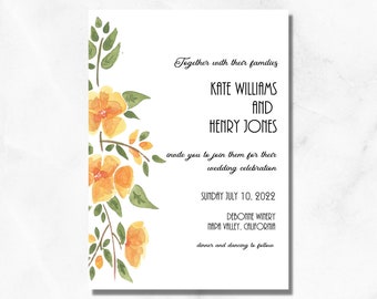 Floral Watercolor Wedding Invitation, Watercolor Wedding Invitation, Printable Wedding Invitation, Instant Download, 100% Editable,Corjl,5x7