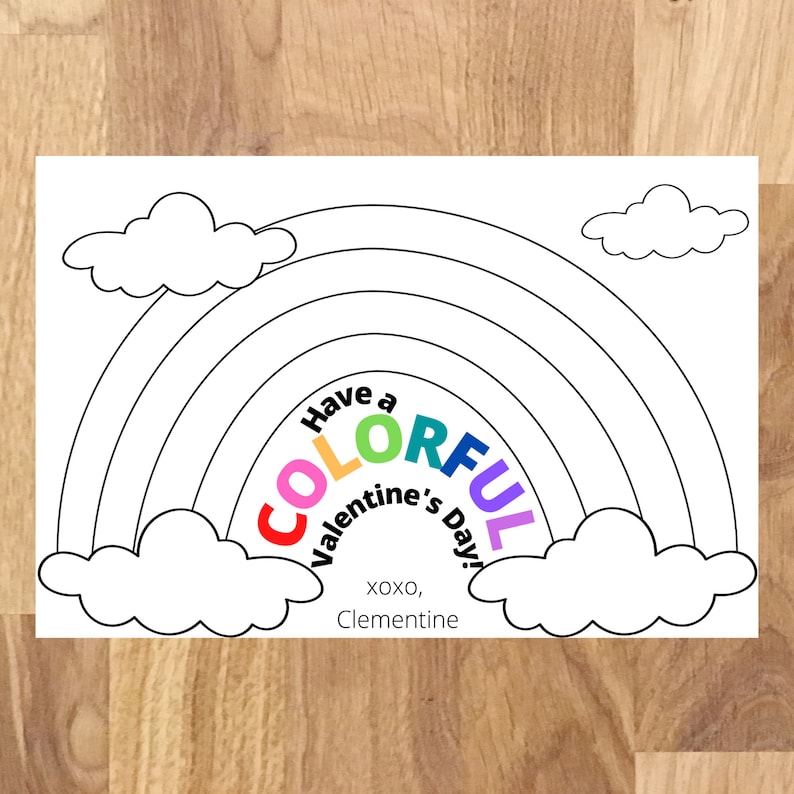 Kid's Valentine Cards/rainbow Valentine Card/color Your Own Printable ...
