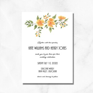 Editable Floral Watercolor Wedding Invitation, Botanical Elegant Wedding Invite, Instant Download 5x7, Corjl Printable Suite Template