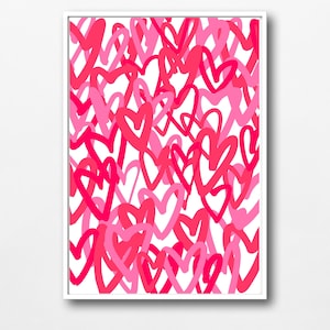 Stampa artistica da parete con cuori rosa preppy, arredamento per dormitori, arredamento per camere da letto, arte da parete per ufficio, arte stampabile, poster alla moda