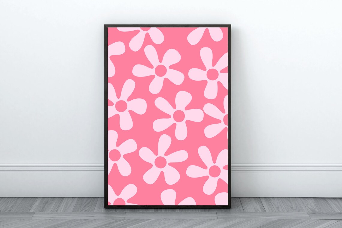 Pink Flowers Wall Art Pink Wall Decor Preppy Wall Decor Etsy