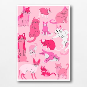 Pink Cat Wall Art Print: Preppy Dorm Decor (Digital Download)