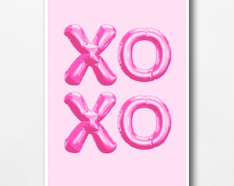 Rosa XO Ballon Print: Preppy Wohnheim Dekor (digitaler Download)