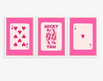 Pink Playing Card Art Print Set: Preppy Wall Decor (Digital Download)