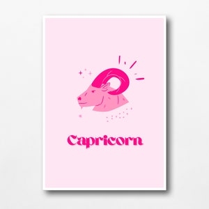 Capricorn Zodiac Sign Wall Art, Pink wall art, preppy room decor, printable wall art, custom wall art