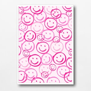 Pink Preppy Smiley Wall Art, Dorm room decor, pink room decor, digital art print, printable art
