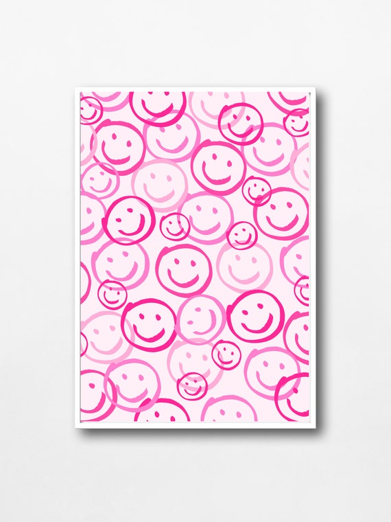 Pink Smiley Face Wall Art: Preppy Dorm Decor (Digital Download)