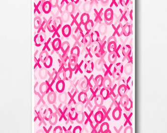Rosa Preppy Wand Kunst Druck: XOXO Muster (Digitaler Download)