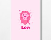 Pink Leo Zodiac Sign Art Print: Preppy Room Decor (Digital Download)