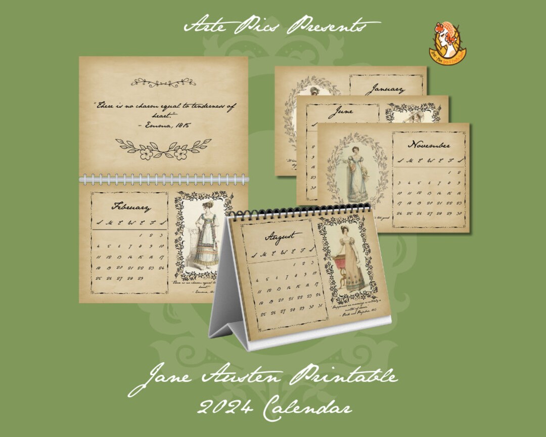Jane Austen Printable 2024 Calendar Digital Downloads Quotes Sense and