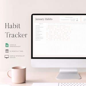 Habit Tracker Spreadsheet | GOOGLE SHEETS | minimalist monthly habit tracker template
