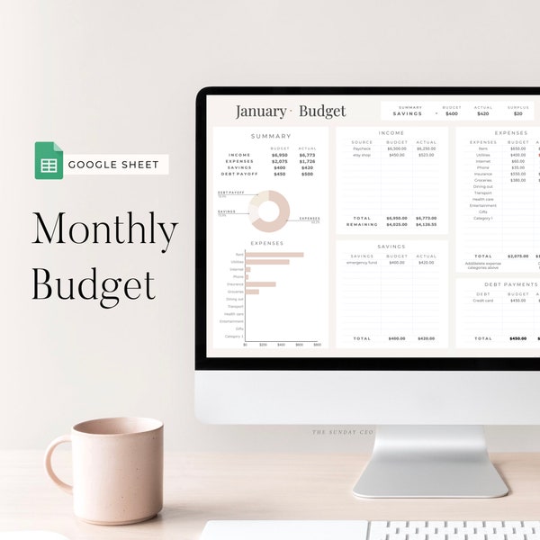 Monatliches Budget-Kalkulationstabelle | GOOGLE BLÄTTER | Finanzplaner Template, Budget Dashboard