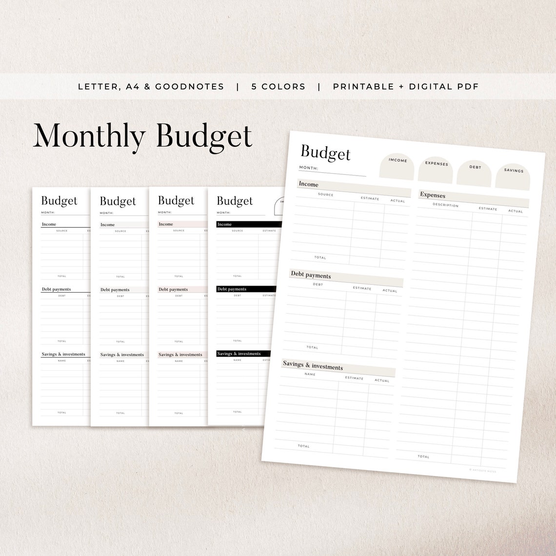 Monthly Budget Tracker, PRINTABLE PDF, A4, Letter, Digital Goodnotes ...