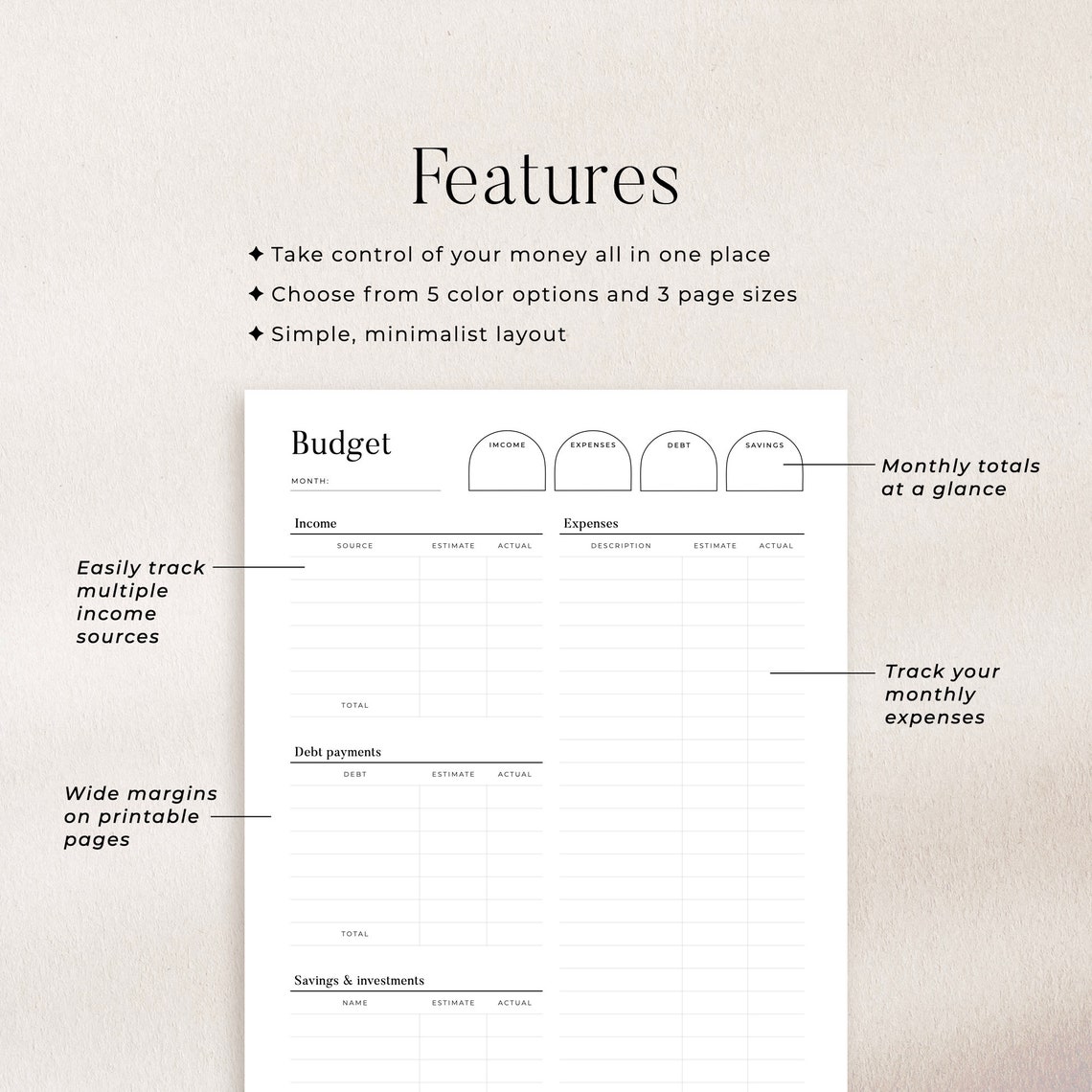 Monthly Budget Tracker, PRINTABLE PDF, A4, Letter, Digital Goodnotes ...