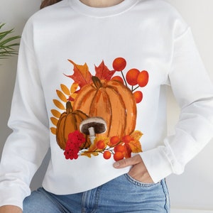 Pumpkin Unisex Crewneck Sweatshirt, Pumpkin Sweatshirt, Mushroom Sweatshirt, Fall pumpkin Mushroom sweatshirt