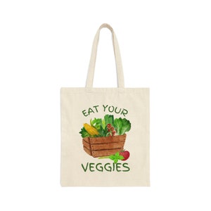 Eat Your Veggies Cotton Canvas Tote Bag, Veggies shopping tote, Eat your Veggies Canvas Bag