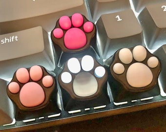6 Colours Resin Cute Cat Paw Black Aluminum Alloy Keycaps Mechanical Artisan Custom Keycaps Gifts Keyboard Decor Keycap Puller Included