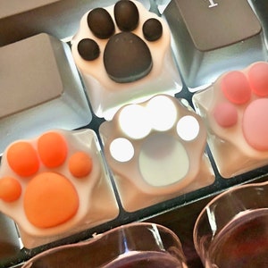 6 Colours Resin Cute Cat Paw White Aluminum Alloy Keycaps Mechanical Artisan Custom Keycaps Gifts Keyboard Decor Keycap Puller Included