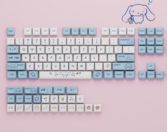 104+25pcs Personalized Sanrio Cinnamoroll Keycap Set PBT Sublimation Keycaps High XDA Profile ANSI Layout Artisan Custom Keycap Puller Inclu