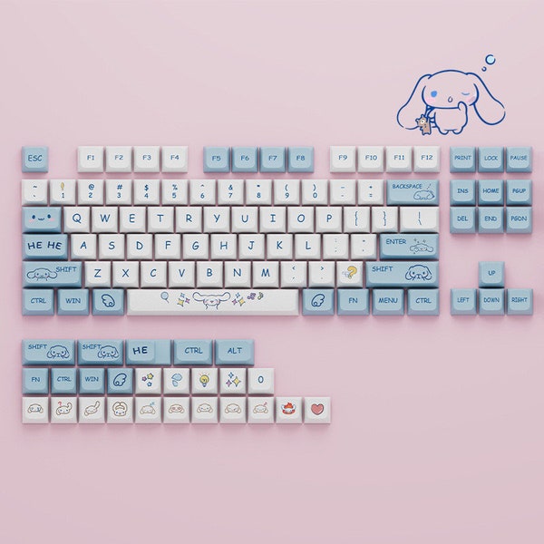 104+25pcs Personalized Sanrio Cinnamoroll Keycap Set PBT Sublimation Keycaps High XDA Profile ANSI Layout Artisan Custom Keycap Puller Inclu