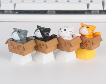 Cute Cat "Adoption Seeking Kitty" Keycap Mechanical Artisan Custom Keycaps Gifts Keyboard Decor Keycap Puller Included