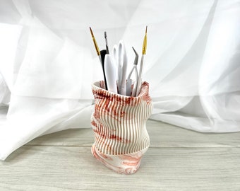 Pen Pot For Pencils, Wavy Vase For Flowers, Makeup Brush Holder, Unique Wavy Shape Pen Pot, Wavy Surface Housewarming Gift.
